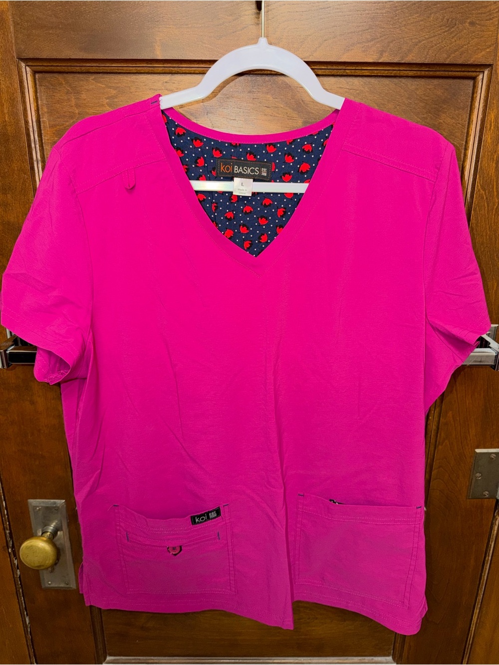 koi Basics Women's V-Neck Scrub Top in Hot Pink